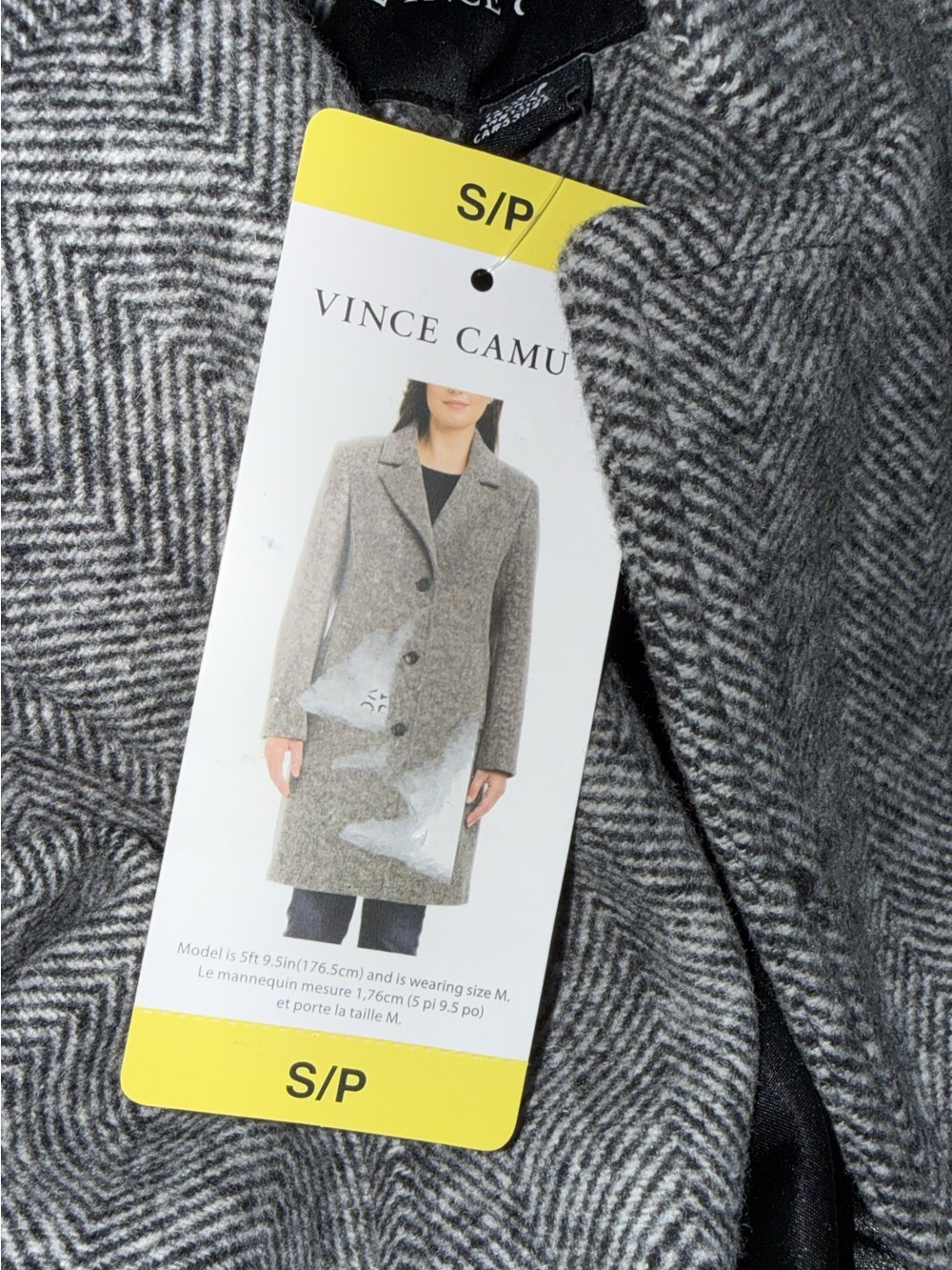Vince Camuto Gray Herringbone Single-Breasted Trench Coat